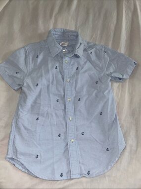 Crewcuts Light Blue Button-Down Shirt with Navy Anchor Embroidery